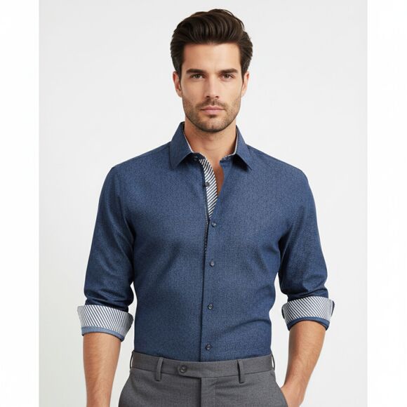 Rosso Milano Italy Navy Blue Modern Fit Men's Dress Shirt Size Large - Picture 1 of 9